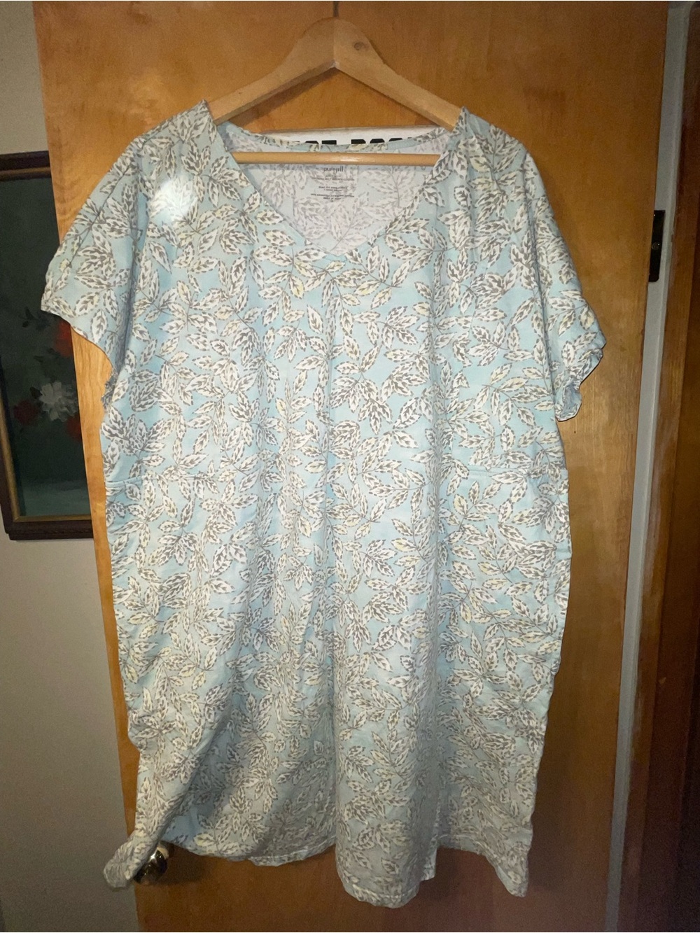 J. Jill Light Blue and Cream Leaf-Print Shirt Dress